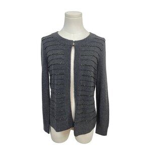 Talbots Petites Gray Beaded Cardigan Sweater With Hook Closure SP - New